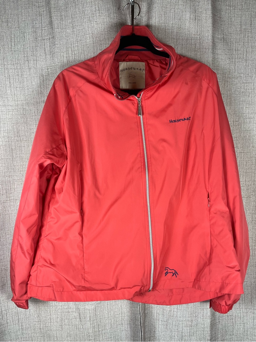 HORSEWARE IRELAND Windbreaker Jacket Size XXL Pink Salmon Pockets Logo EUC